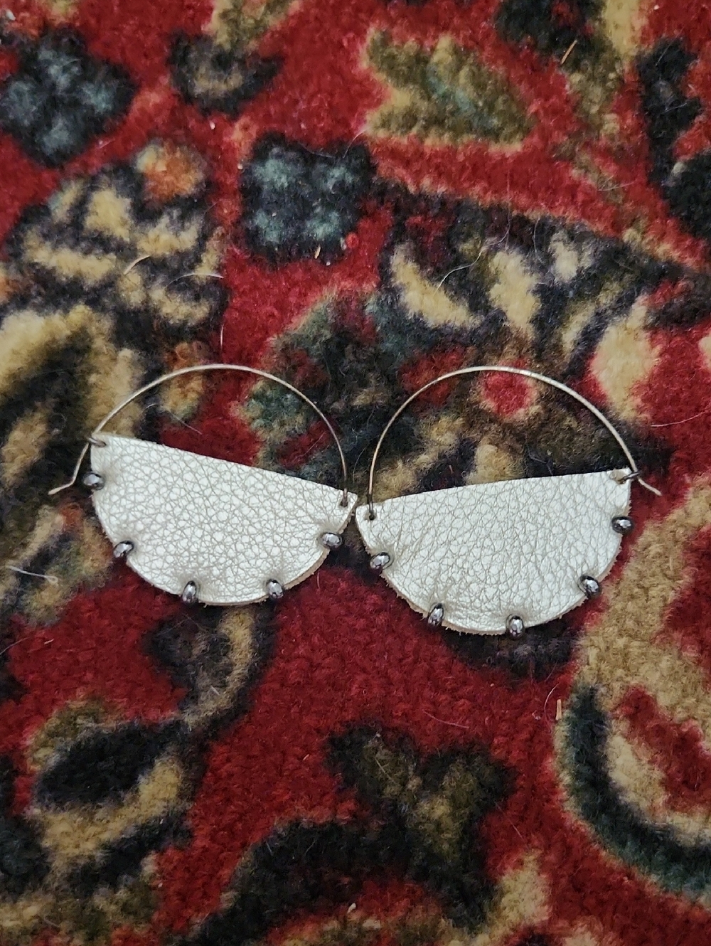 White Leather Half-Moon Hoop Earrings